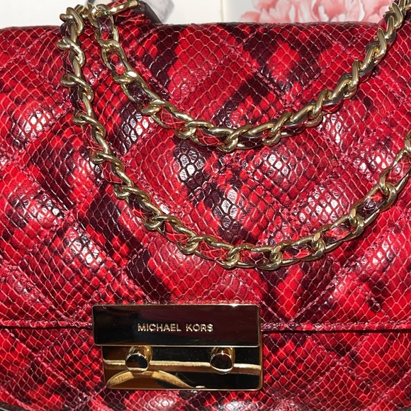 Michael Kors Sloan Quilted Phyton Embossed Leather Large Chain Shoulder Bag - Picture 3 of 13